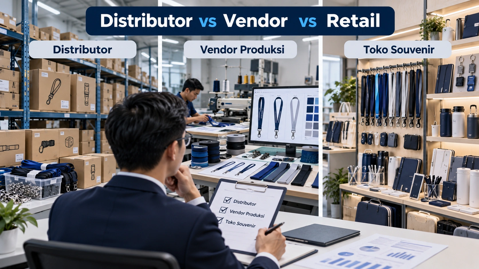 Distributor Tali Lanyard vs Vendor Produksi vs Toko Souvenir: Perbedaan Peran dan Cara Memilih